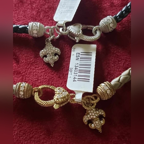 Judith Ripka 925 silver, Leather Verona Rope w/ Rare Fleur de Lis Charm - Picture 3 of 16